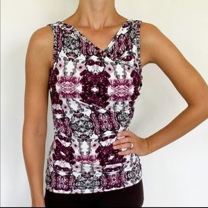 Karma purple white layered wrap front v-back sleeveless tank top size small
